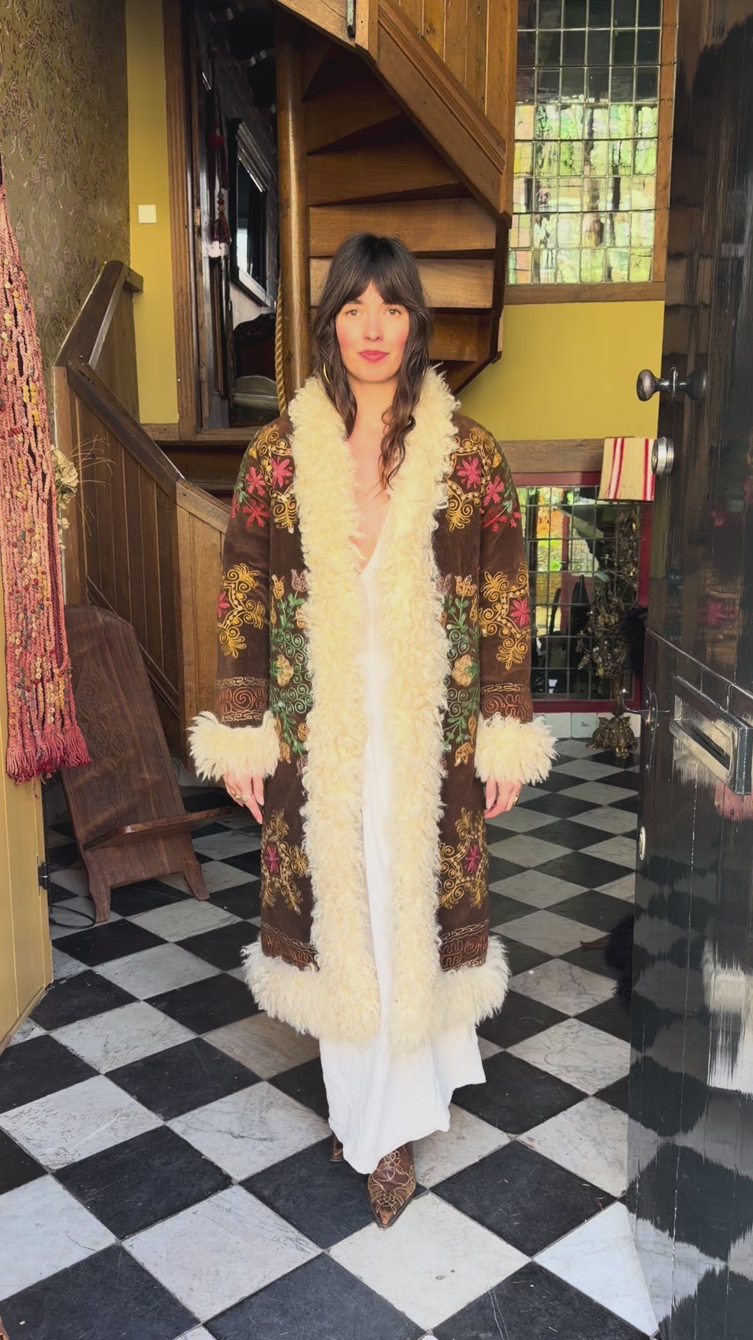 ガウンコート amiur vintage satin gown coat Hooded Wool Coat – Vintage Brown Swing Overcoat with Belt 3255