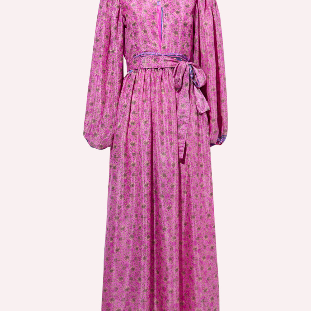 ZAZI upcycled dress with belt and balloon sleeves