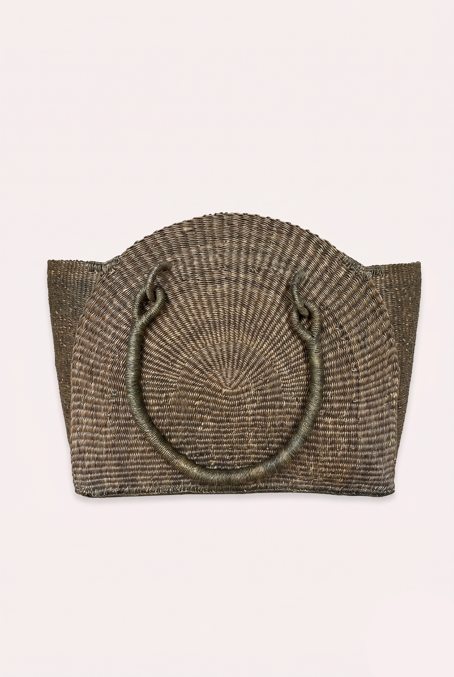Large hand-woven half-moon handbag featuring a unique ZAZI pattern and a fabric drawstring interior closure.