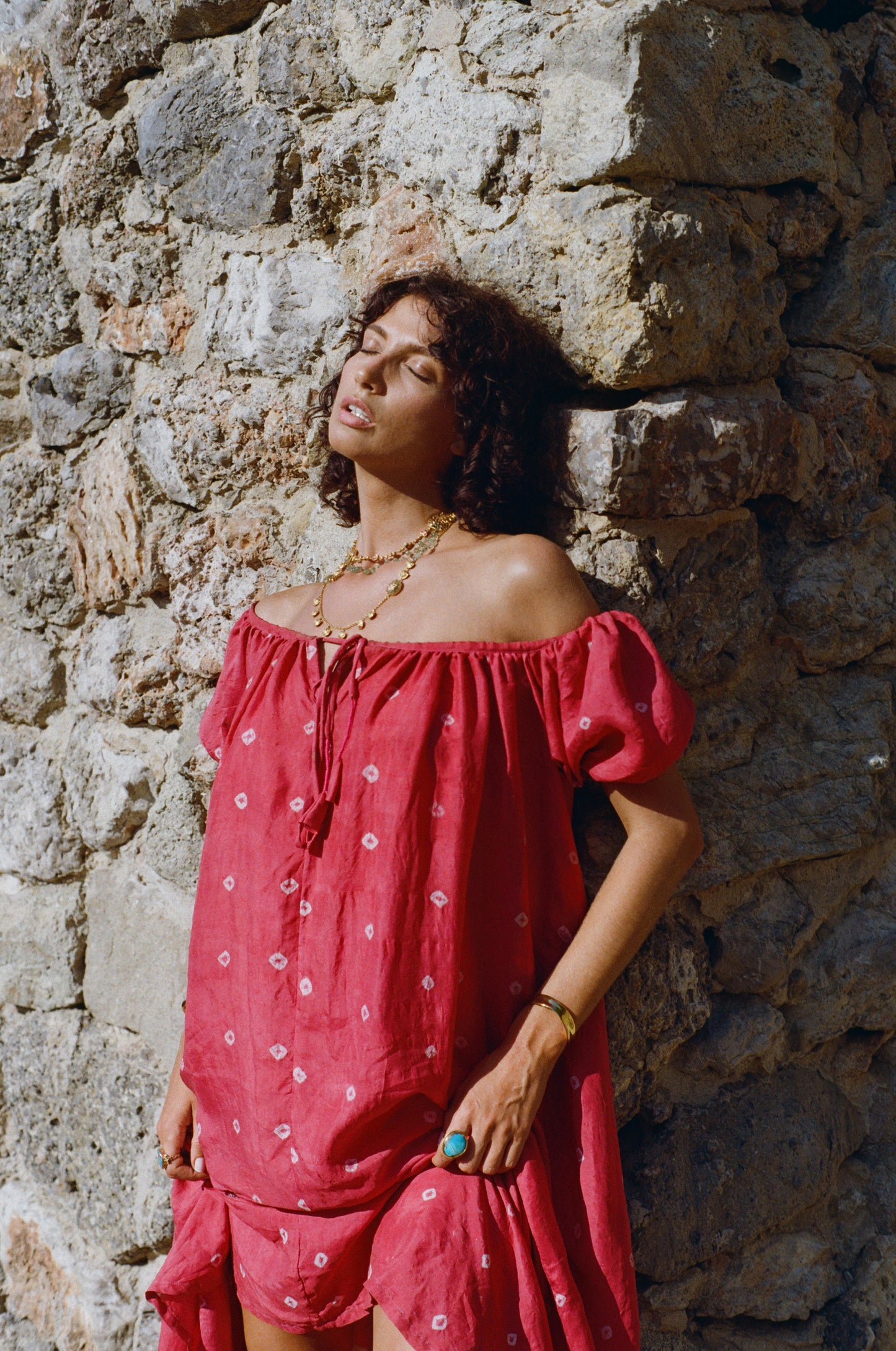 
                  
                    ZAZI Pathani Dress featuring a naturally dyed and eco-printed off-shoulder maxi silhouette with a flowing bohemian design and artisan craftsmanship.
                  
                