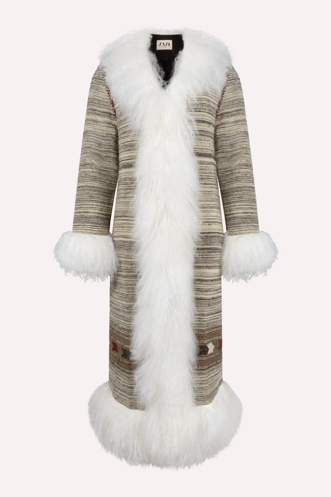 Handmade winter coat crafted from 100% pure Himalayan wool by Kullvi Whims artisans in India.