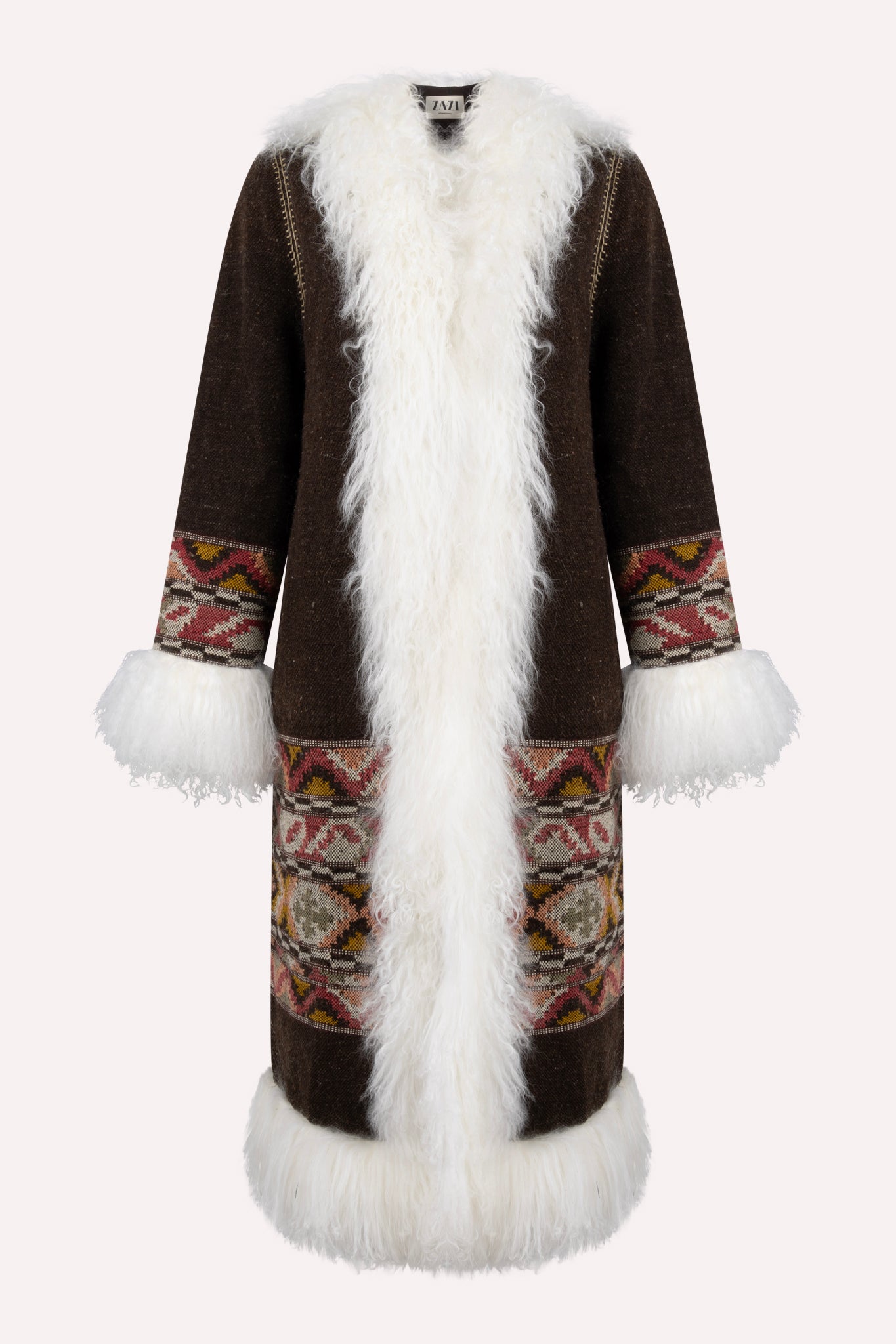 Handmade winter coat crafted from 100% pure Himalayan wool by Kullvi Whims artisans in India.