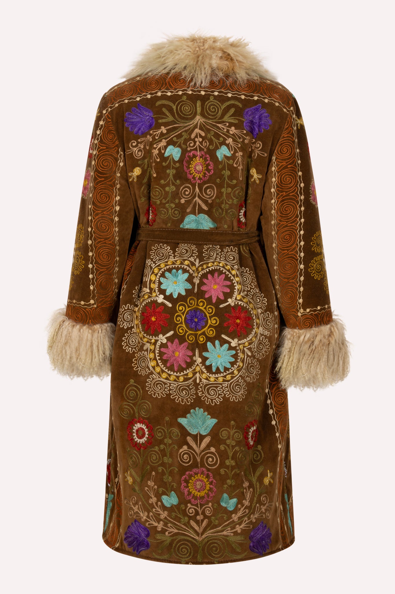 Brown ZAZI Afghan Penny Lane coat ethically handmade with vintage suzani embroidery
