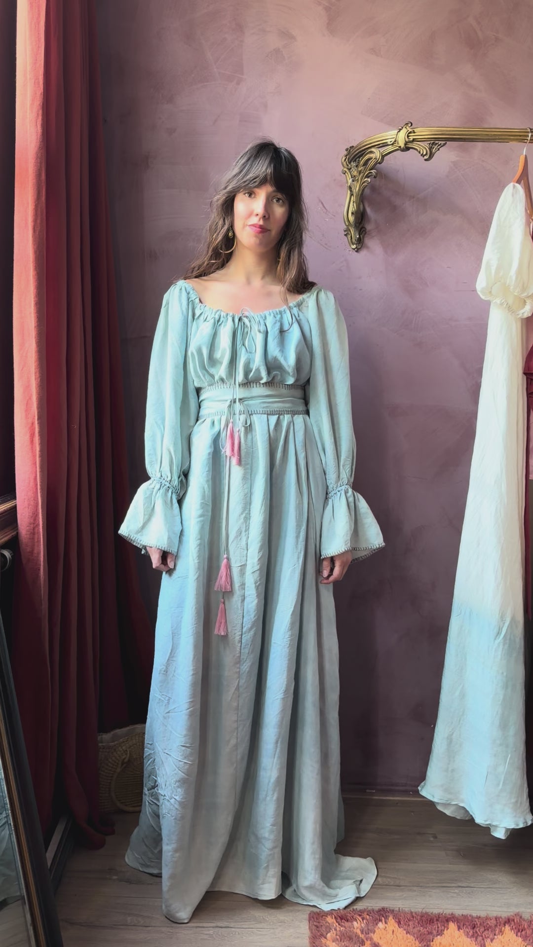 
                  
                    Load and play video in Gallery viewer, VAYANA DRESS | SILK | SKY
                  
                
