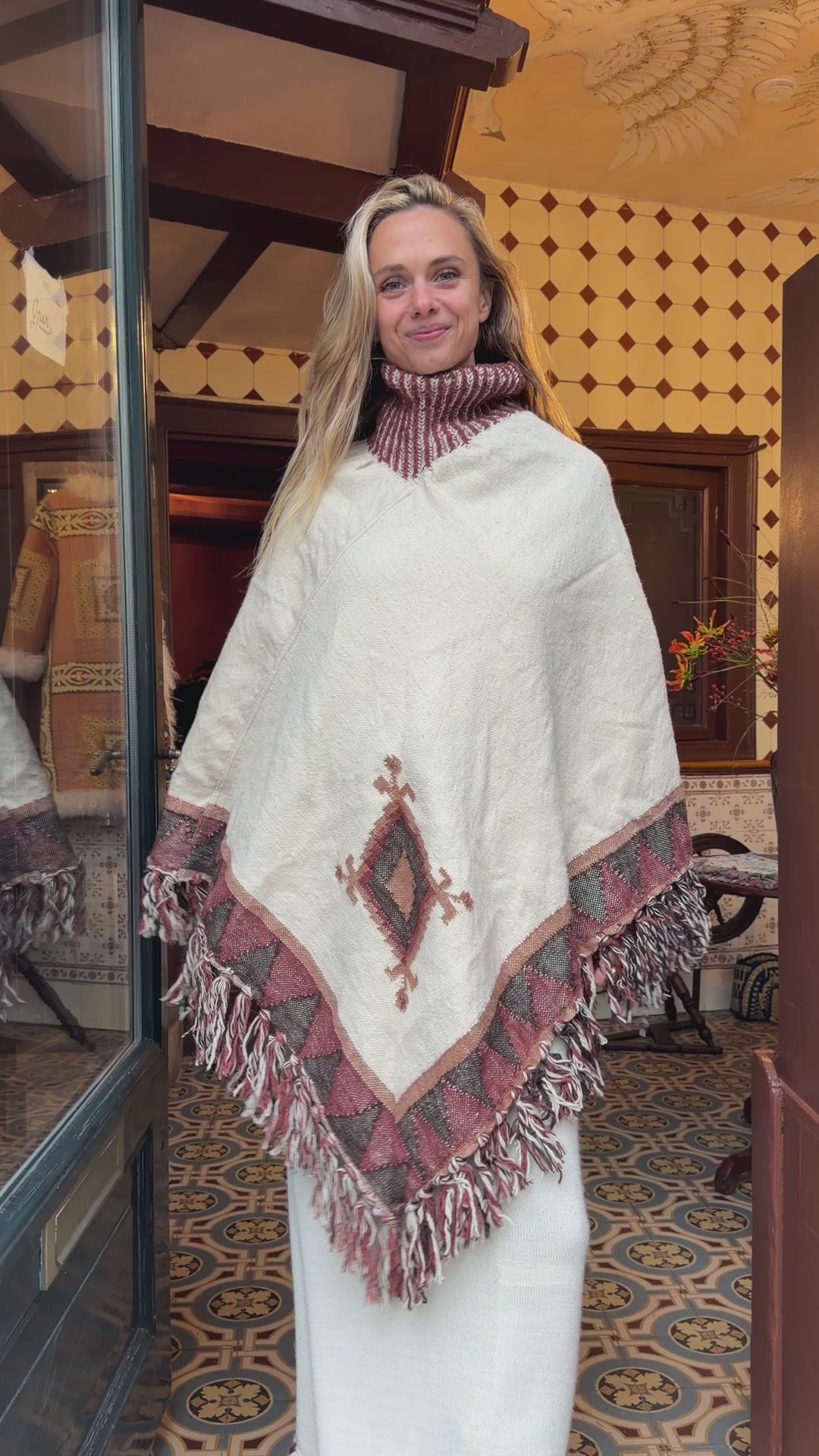 
                  
                    Load and play video in Gallery viewer, SUNITA PONCHO | IVORY | SAMPLE
                  
                