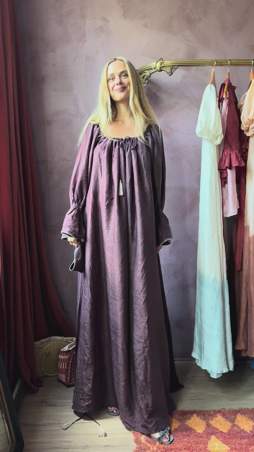 
                  
                    Load and play video in Gallery viewer, VAYANA DRESS | SILK | PLUM
                  
                