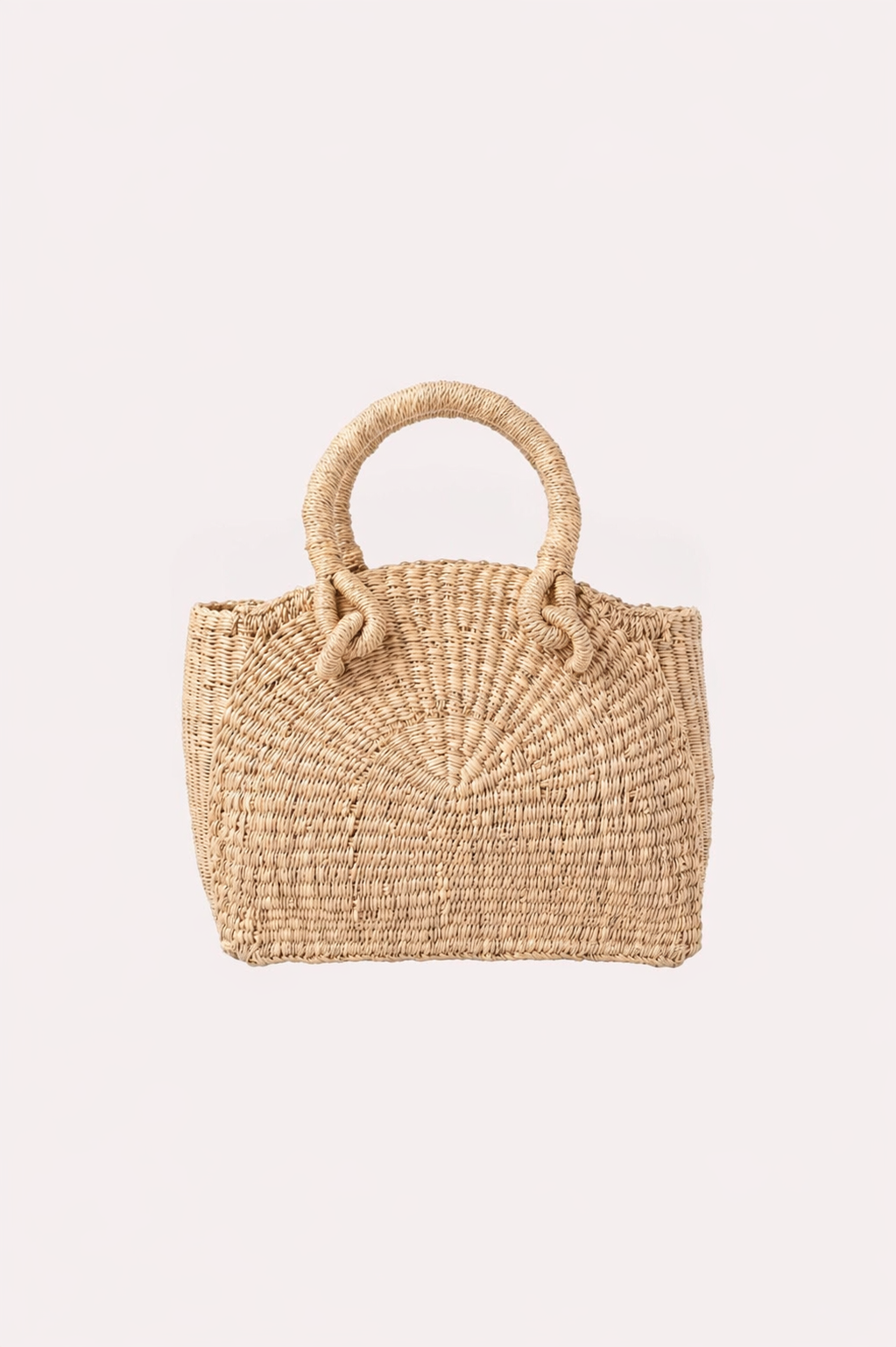 Small hand-woven half-moon handbag featuring a unique ZAZI pattern and a fabric drawstring interior closure.