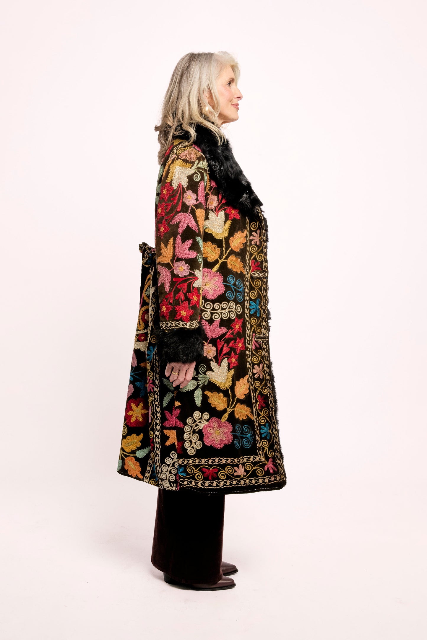 
                  
                    Black and dark brown ZAZI Afghan Penny Lane coat ethically handmade with vintage suzani embroidery
                  
                