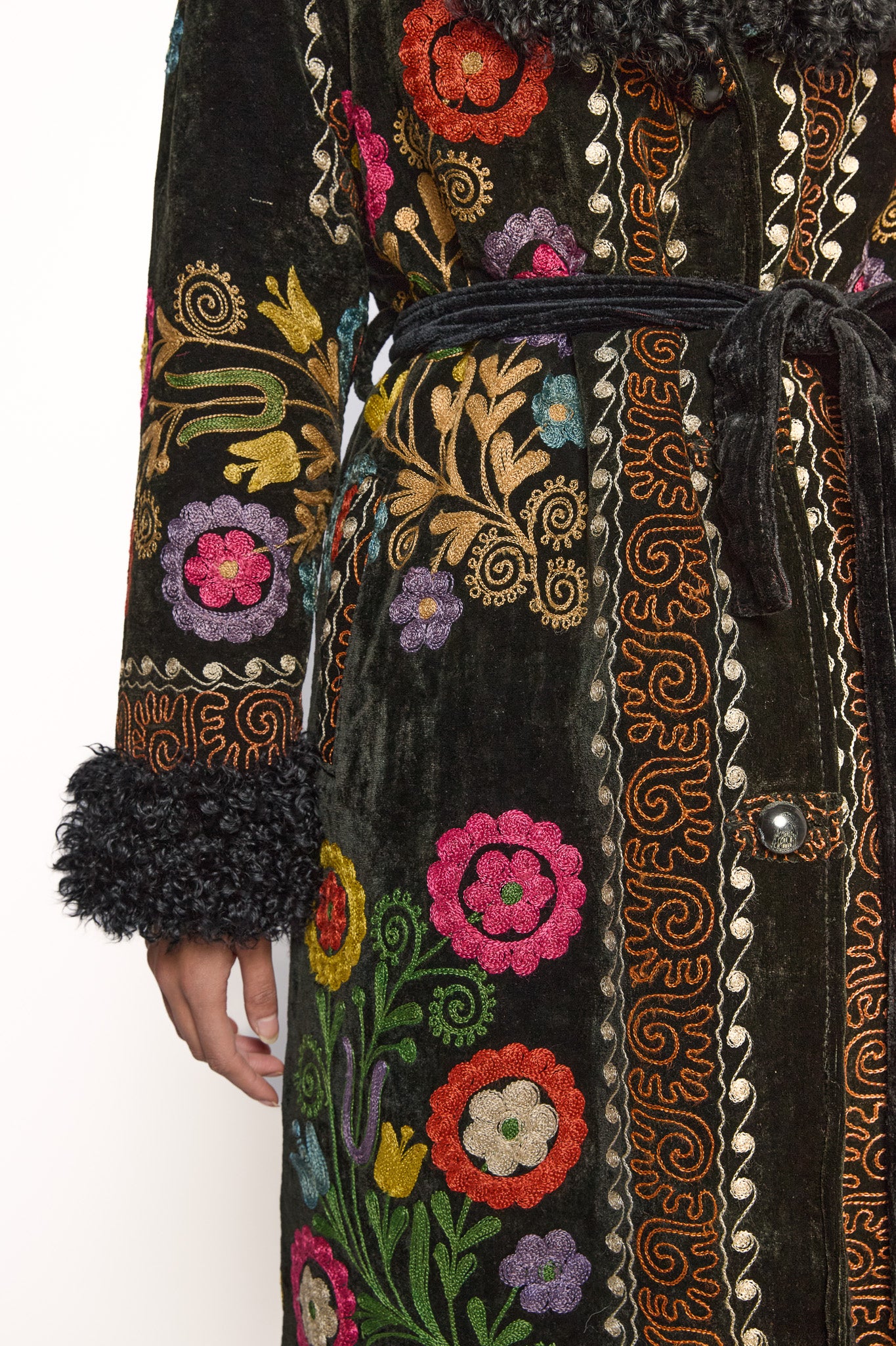 
                  
                    Black ZAZI Afghan Penny Lane coat ethically handmade with vintage suzani and floral embroidery
                  
                