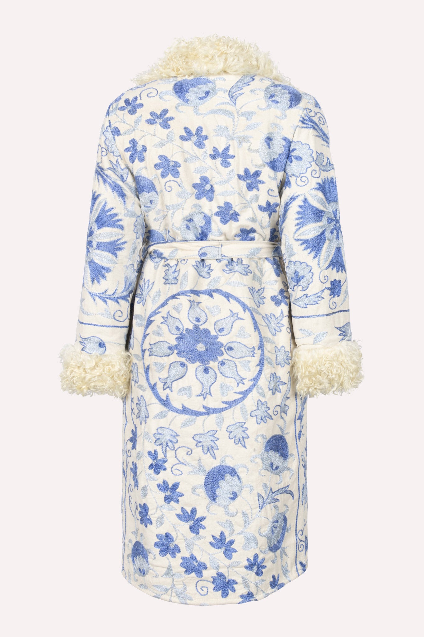 White blue ZAZI Afghan Penny Lane coat ethically handmade with vintage suzani embroidery