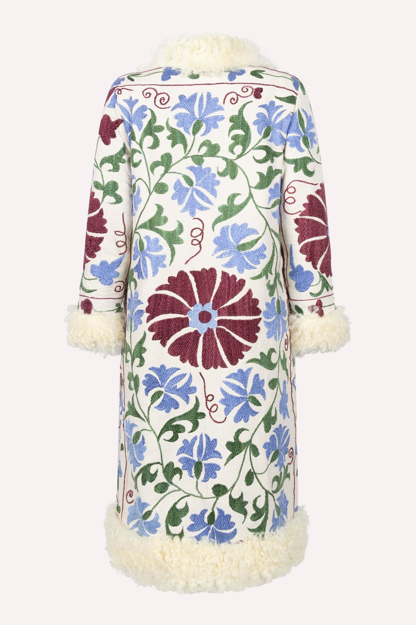 Creme white ZAZI Afghan Penny Lane coat ethically handmade with vintage suzani embroidery and flowers