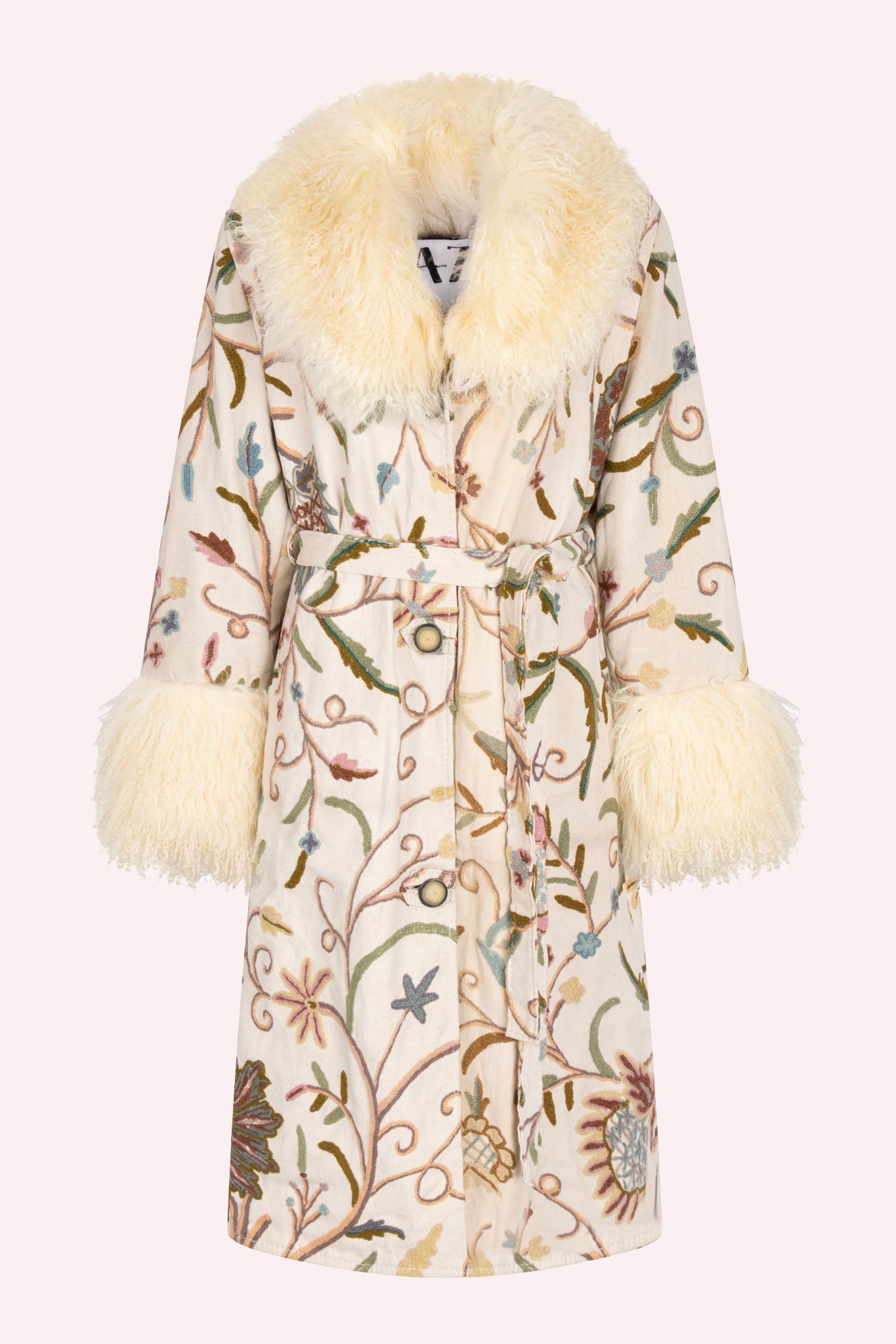 Creme white ZAZI Afghan Penny Lane coat ethically handmade with vintage suzani embroidery