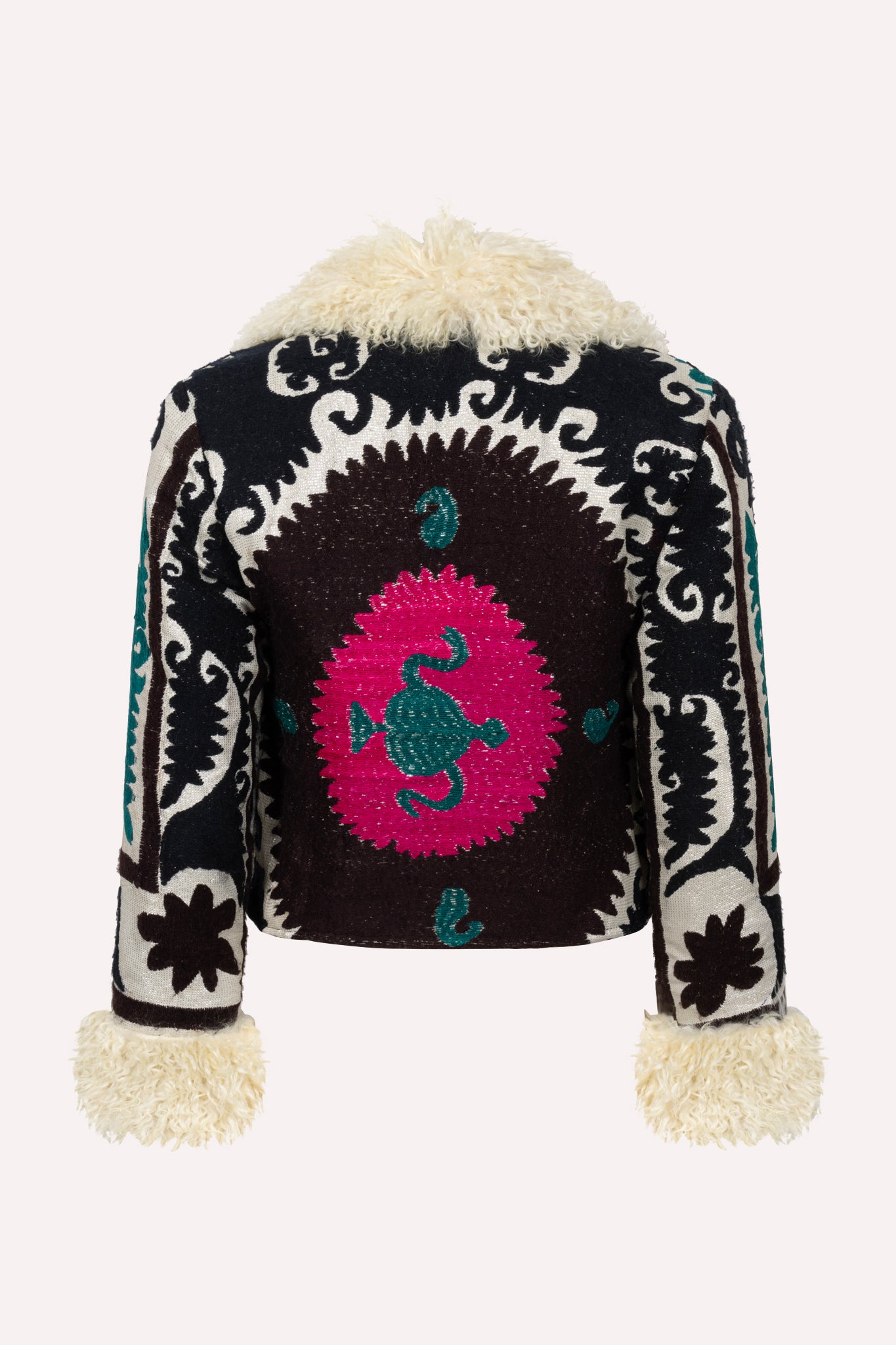 Multicolored ZAZI short coat with creme white trim ethically handmade with vintage suzani embroidery